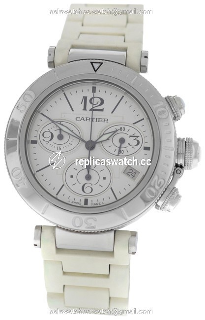 Cartier Silver Unisex Pasha 3129 Steel Date Quartz Chronograph 38mm Watch Cartier Silver Unisex Pasha 3129 Steel Date Quartz Chronograph 38mm Watch