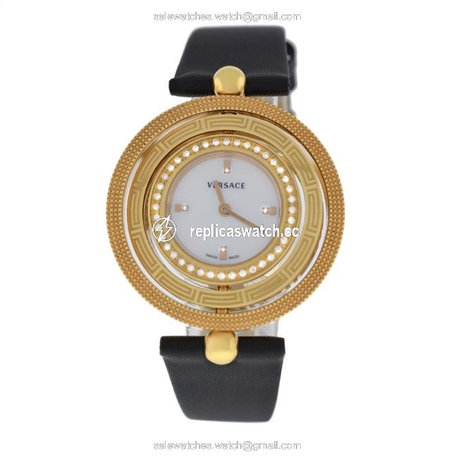 Versace Black Eon 80q81sd498 S009 Gold Tone Diamond Quartz 38mm Mop Watch Versace Black Eon 80q81sd498 S009 Gold Tone Diamond Quartz 38mm Mop Watch