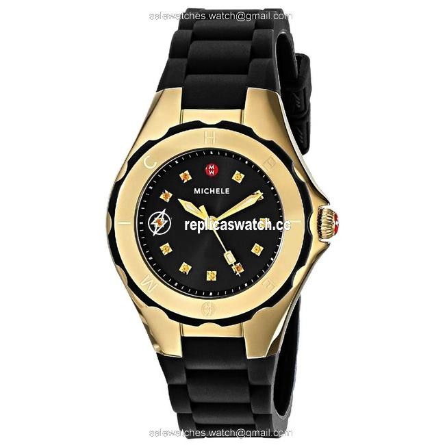 Michele Black/ Gold Tone Jelly Mww12p000012 Tahitian Bean Rubber Watch Michele Black/ Gold Tone Jelly Mww12p000012 Tahitian Bean Rubber Watch
