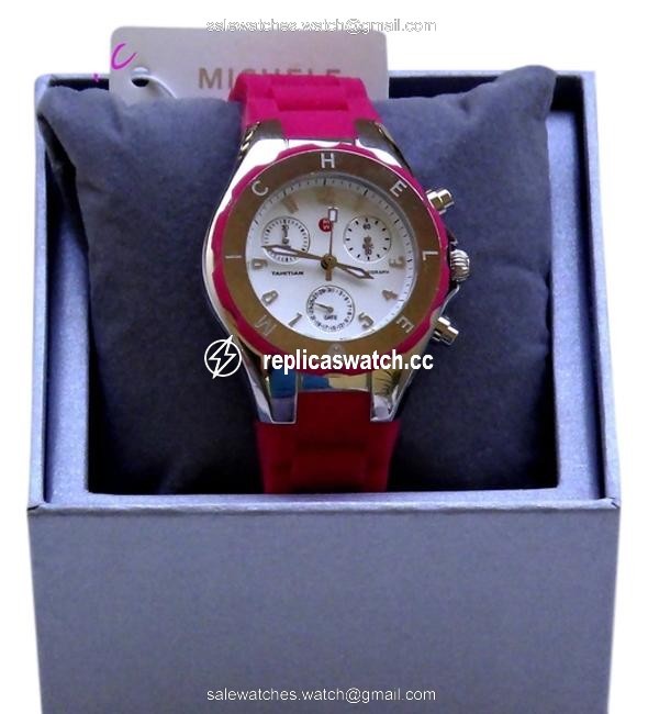 Michele Silver/Hot Pink Tahitian Jellybean Mww12d000003 Womens Chrono Watch Michele Silver/Hot Pink Tahitian Jellybean Mww12d000003 Womens Chrono Watch