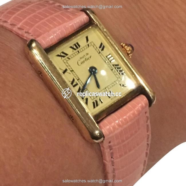 Cartier Gold Pink Must De Tank Vermeil with Lizzard Strap Watch Cartier Gold Pink Must De Tank Vermeil with Lizzard Strap Watch