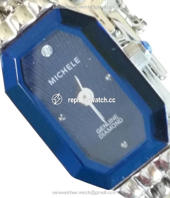 Michele Silver with Blue Crystal Face and Diamond Rare Watch Michele Silver with Blue Crystal Face and Diamond Rare Watch