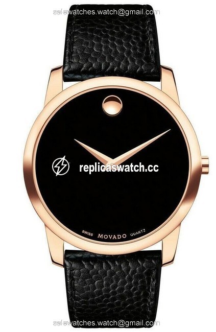 Movado Rose Gold Black Leather Steel Museum 2100011 Watch Movado Rose Gold Black Leather Steel Museum 2100011 Watch