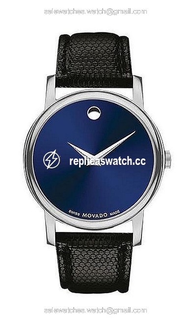 Movado Black Leather Stainless Steel Museum 2100009 Watch Movado Black Leather Stainless Steel Museum 2100009 Watch