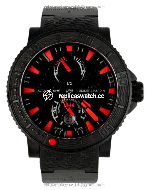 Ulysse Nardin Black and Red Maxi Marine Diver 45mm Chronometer Watch Ulysse Nardin Black and Red Maxi Marine Diver 45mm Chronometer Watch