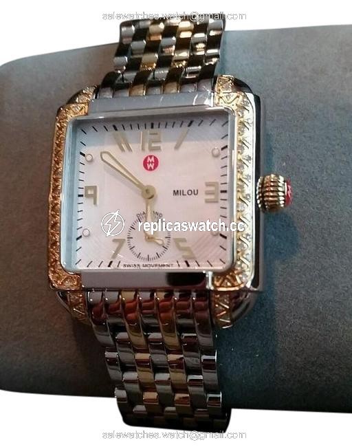 Michele Gold Tone Silver Tone New Milou and Stainless Steel Diamond Watch Michele Gold Tone Silver Tone New Milou and Stainless Steel Diamond Watch