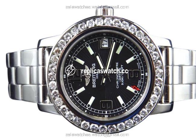 Breitling Stainless Steel Custom Ladies 2.5ct Diamond Aeromarine Colt 33 A77387 Black Dial Watch Breitling Stainless Steel Custom Ladies 2.5ct Diamond Aeromarine Colt 33 A77387 Black Dial Watch
