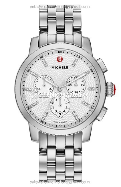 Michele Silver Uptown 28 Diamond Dial Case and Bracelet Watch Michele Silver Uptown 28 Diamond Dial Case and Bracelet Watch