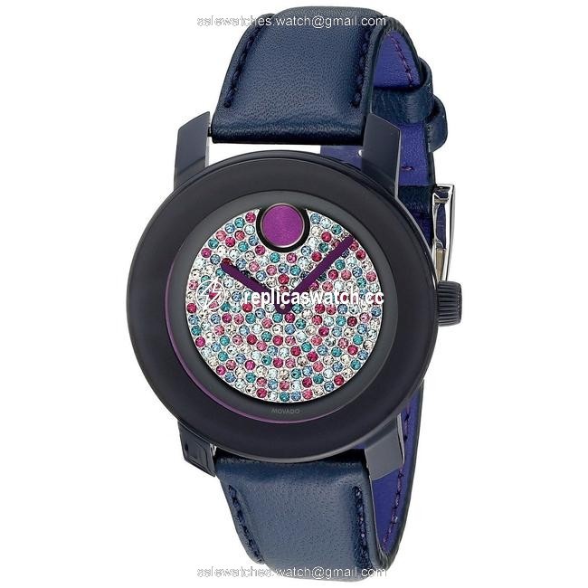 Movado Blue Bold Crystal Pave Dial Leather Ladies 3600263 Watch Movado Blue Bold Crystal Pave Dial Leather Ladies 3600263 Watch