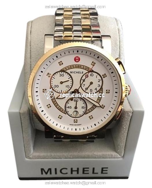 Michele Silver/Gold Two Tone Stainless Steel Diamond Large Sport Sail Watch Michele Silver/Gold Two Tone Stainless Steel Diamond Large Sport Sail Watch