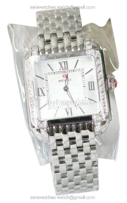 Michele Silver Womens Milou Stainless Steel Diamond Bezel Bracelet (Mww15a000092) Watch Michele Silver Womens Milou Stainless Steel Diamond Bezel Bracelet (Mww15a000092) Watch