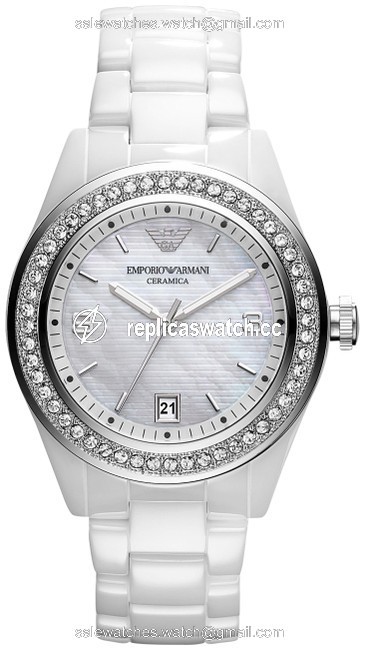 Emporio Armani White Ceramica Mother Of Pearl Womens Ar1426 Watch Emporio Armani White Ceramica Mother Of Pearl Womens Ar1426 Watch