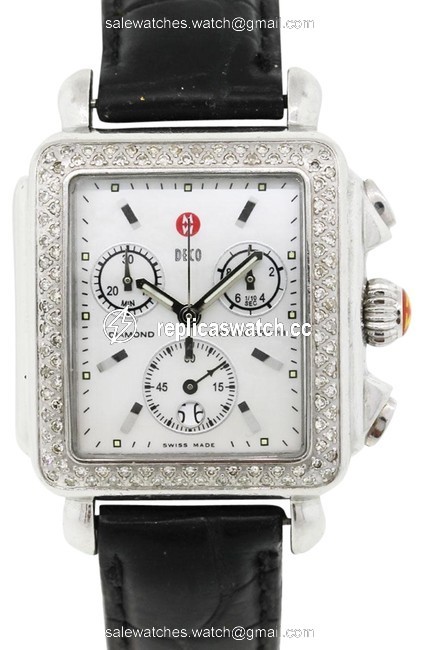 Michele Black White Mw06a01 Deco Mop Chronograph Dial Diamond Bezel Watch Michele Black White Mw06a01 Deco Mop Chronograph Dial Diamond Bezel Watch