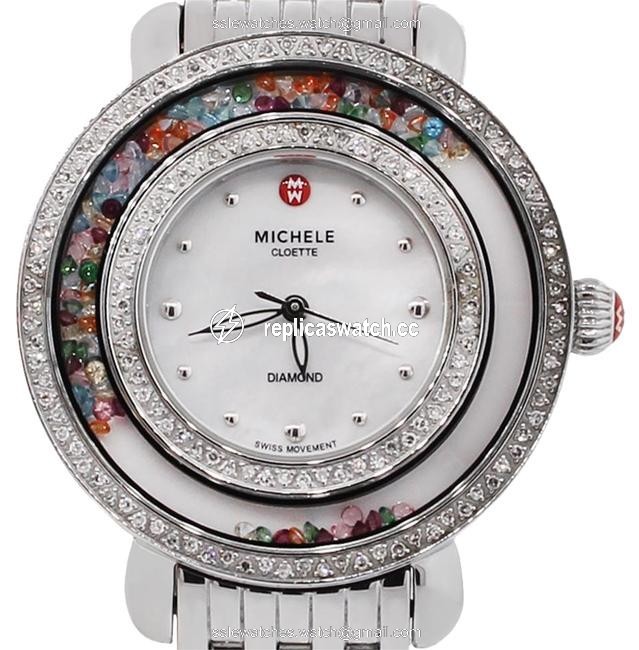 Michele Multicolor Cloette Mother Of Pearl Diamond Colored Stone Watch Michele Multicolor Cloette Mother Of Pearl Diamond Colored Stone Watch