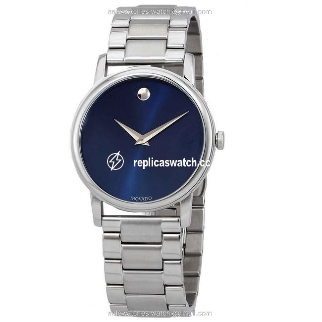 Movado Silver Classic Museum Quartz Navy Dial Mens 2100015 Watch Movado Silver Classic Museum Quartz Navy Dial Mens 2100015 Watch