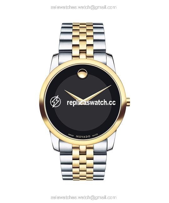 Movado Two Tone Museum Classic 0606899 Black Dial 40mm Swiss Made Quartz Mens Watch Movado Two Tone Museum Classic 0606899 Black Dial 40mm Swiss Made Quartz Mens Watch