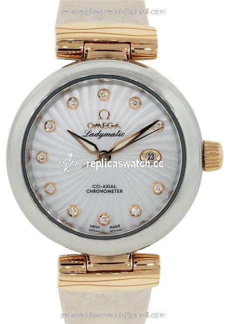 Omega White Pink De Ville Ladymatic Diamond Dial Watch Omega White Pink De Ville Ladymatic Diamond Dial Watch