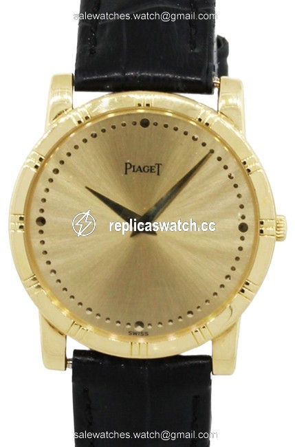 Piaget Gold Black Dancer 18k Yellow On Leather Strap Quartz Watch Piaget Gold Black Dancer 18k Yellow On Leather Strap Quartz Watch