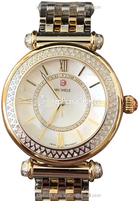 Michele Gold Gold/Silver Caber Diamond Bracelet 35mm Mww16e000001 Watch Michele Gold Gold/Silver Caber Diamond Bracelet 35mm Mww16e000001 Watch