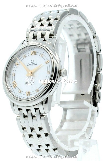 Omega Silver Roman Ladies Deville Prestige White Mop Diamond Dial Numbers Watch Omega Silver Roman Ladies Deville Prestige White Mop Diamond Dial Numbers Watch