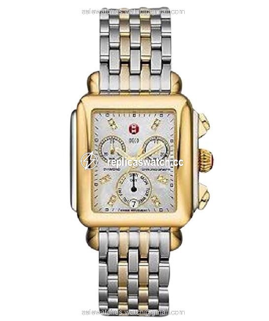 Michele XL Deco Chronograph Diamond Two-tone Stainless Steel Watch Michele XL Deco Chronograph Diamond Two-tone Stainless Steel Watch