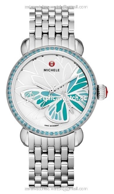 Michele Silver Csx Garden Party Stainless Steel Diamond Butterfly Mww05d000021 Watch Michele Silver Csx Garden Party Stainless Steel Diamond Butterfly Mww05d000021 Watch