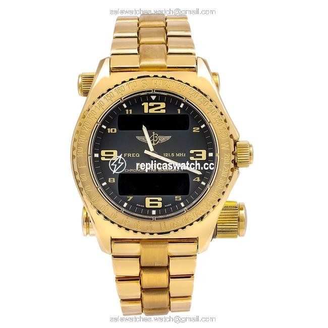 Breitling Black Emergency K76321 43mm Dial with 18k Yellow Gold Watch Breitling Black Emergency K76321 43mm Dial with 18k Yellow Gold Watch