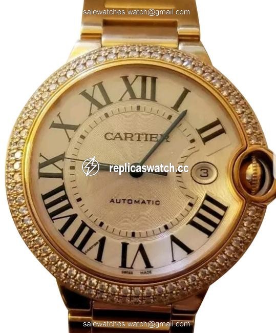 Cartier Rose Gold & White Diamonds Box Ballon Bleu 42mm Large 18k Automaticwe9008z3 Watch Cartier Rose Gold & White Diamonds Box Ballon Bleu 42mm Large 18k Automaticwe9008z3 Watch