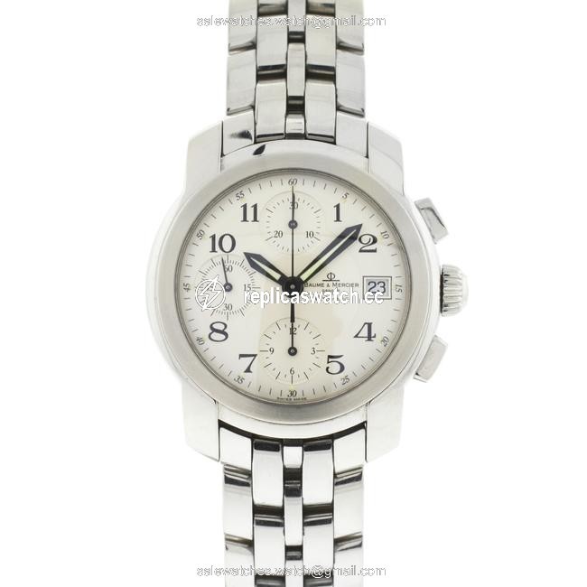 Baume & Mercier White Capeland Chronograph Stainless Steel Watch Baume & Mercier White Capeland Chronograph Stainless Steel Watch