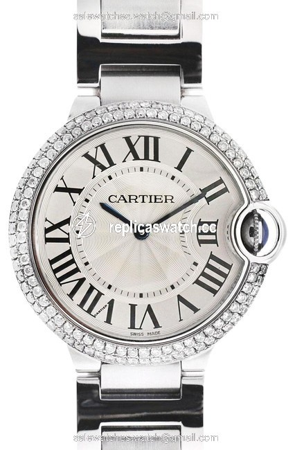 Cartier Silver 3005 Ballon Bleu Stainless Steel Diamond Bezel Watch Cartier Silver 3005 Ballon Bleu Stainless Steel Diamond Bezel Watch