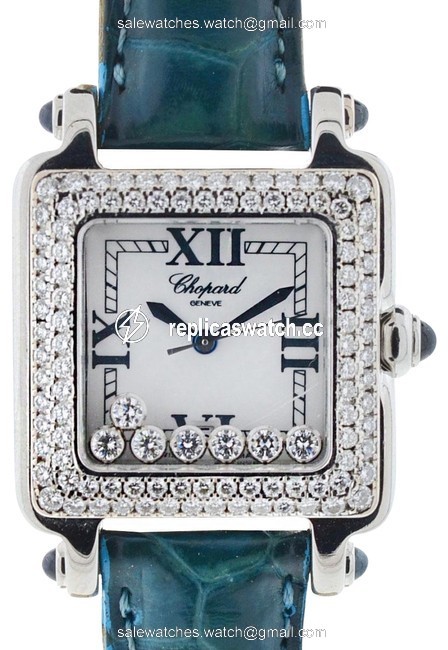 Chopard Blue Happy Sport Square Floating Diamonds Ladies Watch Chopard Blue Happy Sport Square Floating Diamonds Ladies Watch