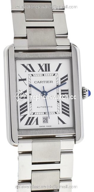 Cartier White XL Tank Solo Stainless Steel Mens Watch Cartier White XL Tank Solo Stainless Steel Mens Watch