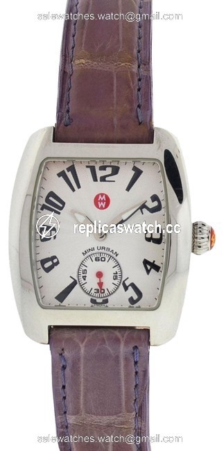 Michele White Mini Urban Purple Alligator Leather Strap Ladies Watch Michele White Mini Urban Purple Alligator Leather Strap Ladies Watch