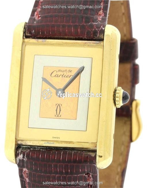 Cartier Yellow Gold Brown Box Must De Tank Vermeil Silver Papers Watch Cartier Yellow Gold Brown Box Must De Tank Vermeil Silver Papers Watch