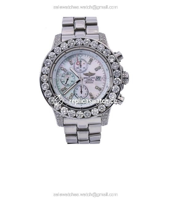 Breitling Mother Of Pearl Chronomat Evolution A11370 42mm Mop Dial with 15 Carat Diamo Watch Breitling Mother Of Pearl Chronomat Evolution A11370 42mm Mop Dial with 15 Carat Diamo Watch
