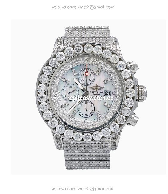 Breitling White Super Avenger A13370 53mm Diamond Dial with Gold Watch Breitling White Super Avenger A13370 53mm Diamond Dial with Gold Watch