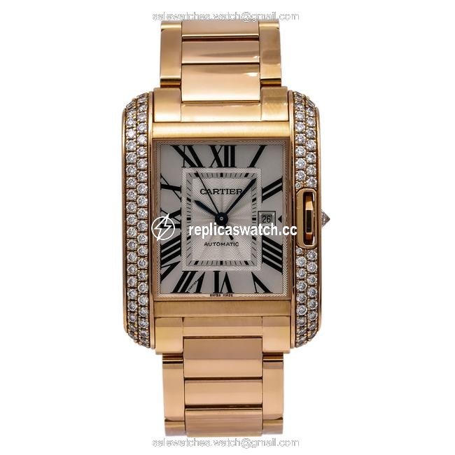 Cartier Silver Tank Anglaise Wt100003 30mm Flinque Dial with 1.74 Ct Watch Cartier Silver Tank Anglaise Wt100003 30mm Flinque Dial with 1.74 Ct Watch