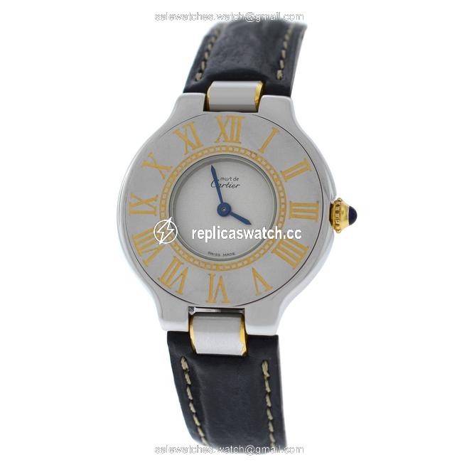 Cartier Yellow Gold Silver Ladies Must De 21 W1000944 Quartz Steel 28mm Watch Cartier Yellow Gold Silver Ladies Must De 21 W1000944 Quartz Steel 28mm Watch