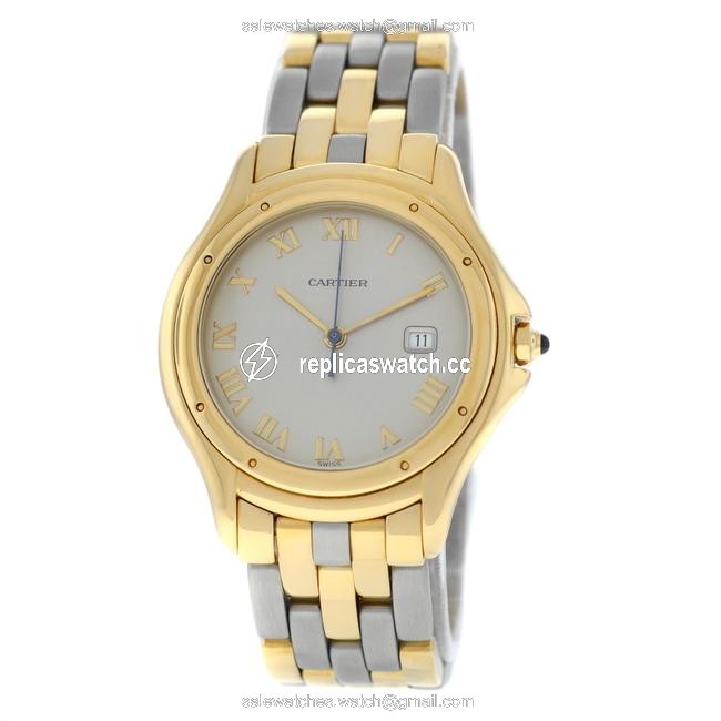 Cartier Two Tone Cougar Panthere 887904c Midsize 33mm Quartz 18k Gold Watch Cartier Two Tone Cougar Panthere 887904c Midsize 33mm Quartz 18k Gold Watch