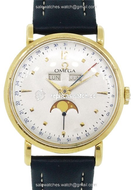 Omega Yellow Blue White Cosmic Triple Date Moonphase 18k Gold Vintage Watch Omega Yellow Blue White Cosmic Triple Date Moonphase 18k Gold Vintage Watch
