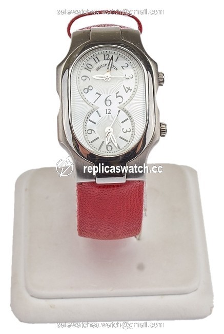 Philip Stein Silver & Red Ladies Dual Time Zone Mop Wrist (28721) Watch Philip Stein Silver & Red Ladies Dual Time Zone Mop Wrist (28721) Watch