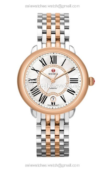 Michele Stainless Steel New Serein 16 Diamond Dial Two Tone Rose Gold Mww21b000048 Watch Michele Stainless Steel New Serein 16 Diamond Dial Two Tone Rose Gold Mww21b000048 Watch