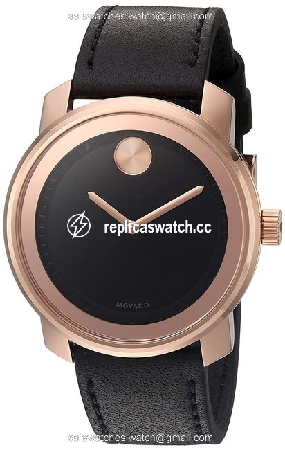 Movado Black Bold Leather Strap Rose Gold Mens Quartz 3600376 Watch Movado Black Bold Leather Strap Rose Gold Mens Quartz 3600376 Watch