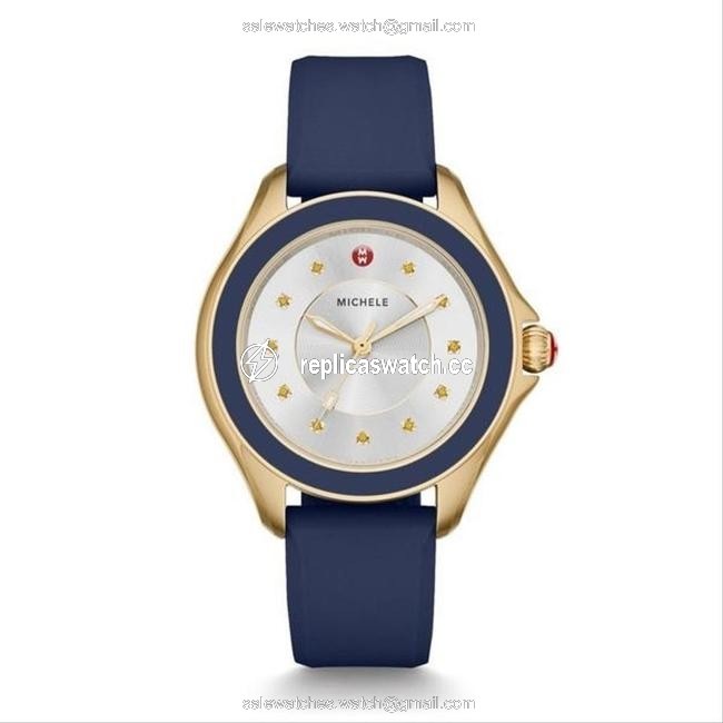 Michele Blue Cape Silicone Gold Tone Silver Dial Mww27a000013 Watch Michele Blue Cape Silicone Gold Tone Silver Dial Mww27a000013 Watch