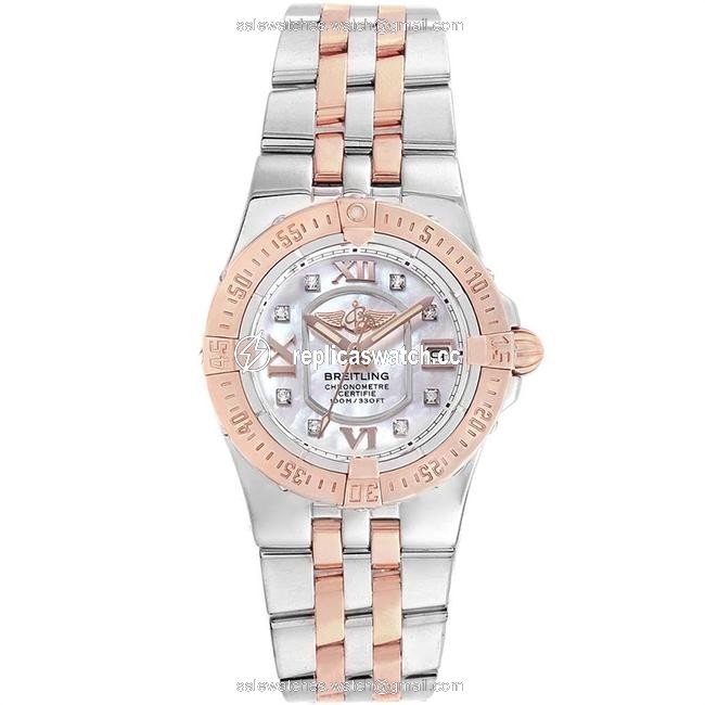Breitling 18k Rose Gold Mop Diamond and Stainless Steel Galactic C71340 Womens 30mm Watch Breitling 18k Rose Gold Mop Diamond and Stainless Steel Galactic C71340 Womens 30mm Watch