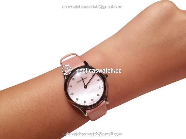 Emporio Armani Pink Swiss Made Diamond Lizard Skin Strap Women Watch Emporio Armani Pink Swiss Made Diamond Lizard Skin Strap Women Watch