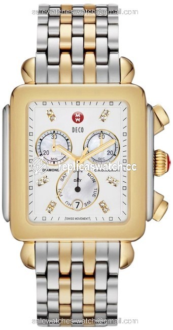 Michele Two Tone XL Mww06z000014 Stainless Diamond Chronograph Watch Michele Two Tone XL Mww06z000014 Stainless Diamond Chronograph Watch
