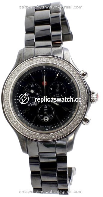 Michele Black Ceramic Diamond Bezel Jetway Watch Michele Black Ceramic Diamond Bezel Jetway Watch