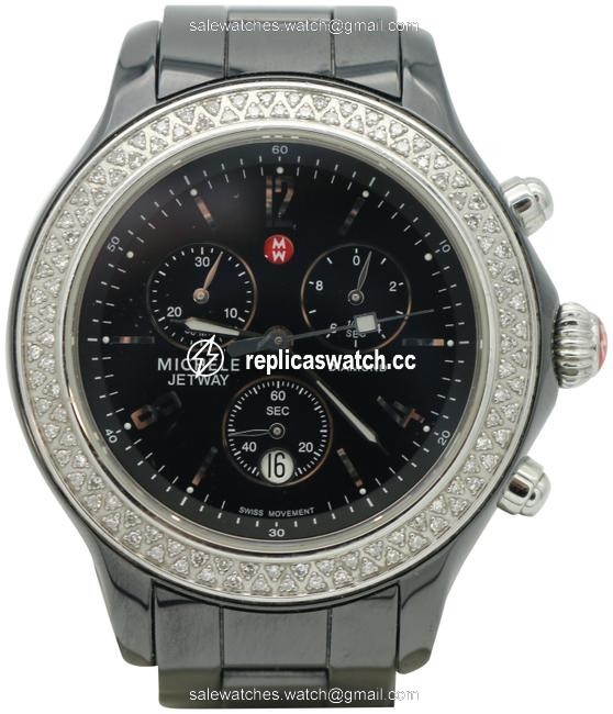 Michele Black Ceramic Diamond Bezel Jetway Watch Michele Black Ceramic Diamond Bezel Jetway Watch