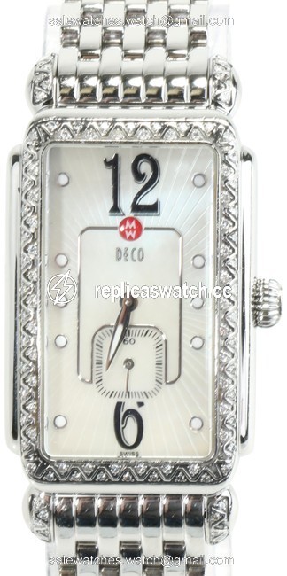 Michele Silver Deco Diamonds Stainless Steel Watch Michele Silver Deco Diamonds Stainless Steel Watch